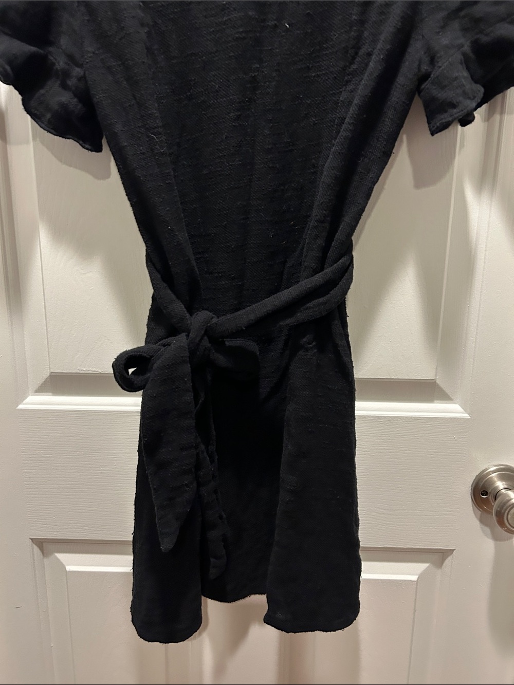 Free People Black Button-Front Mini Dress with Self-Tie Waist - Picture 5 of 7
